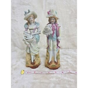 Antique Made In Occupied Japan Bisque PorcelainFrench Figurines Pair 12"‎ Tall